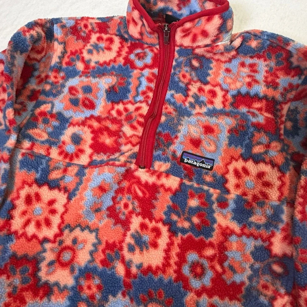 Vintage Patagonia Synchilla Fleece Youth 8 Floral 1/4 Zip Pullover Jacket